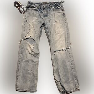 BKE Tyler Men’s Straight Leg Denim Jeans – Size 36R Light Wash Faded /Distressed